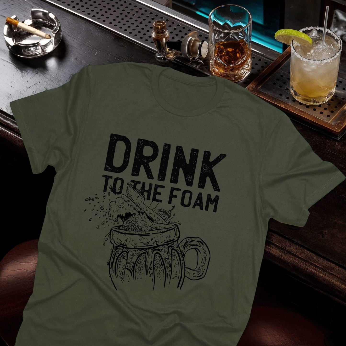 Craft beer enthusiast shirt displaying weathered typography and detailed foam beer glass artwork by Vice and Tees