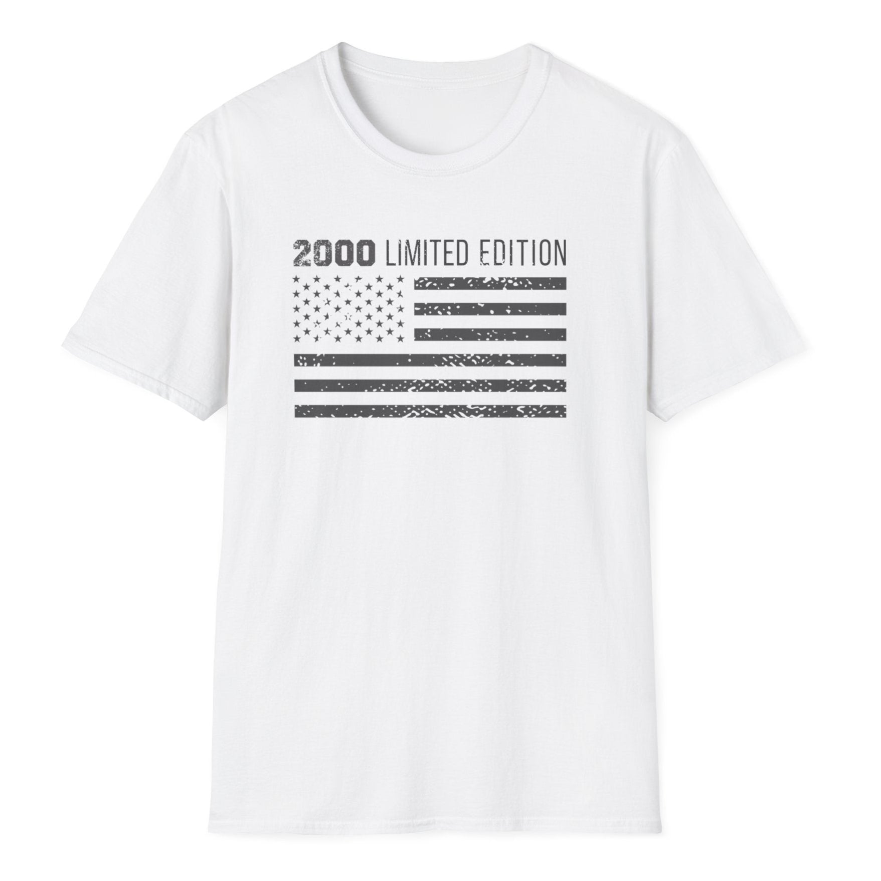 Millennium commemorative tee with textured US flag graphic featuring distressed stripes and "2000 LIMITED EDITION" lettering