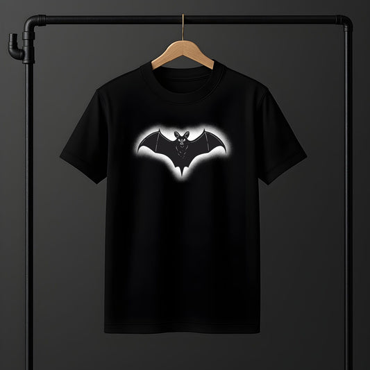 Dramatic bat wings design in silver-gray tones, showcasing intricate wing details and menacing bat face in gothic style