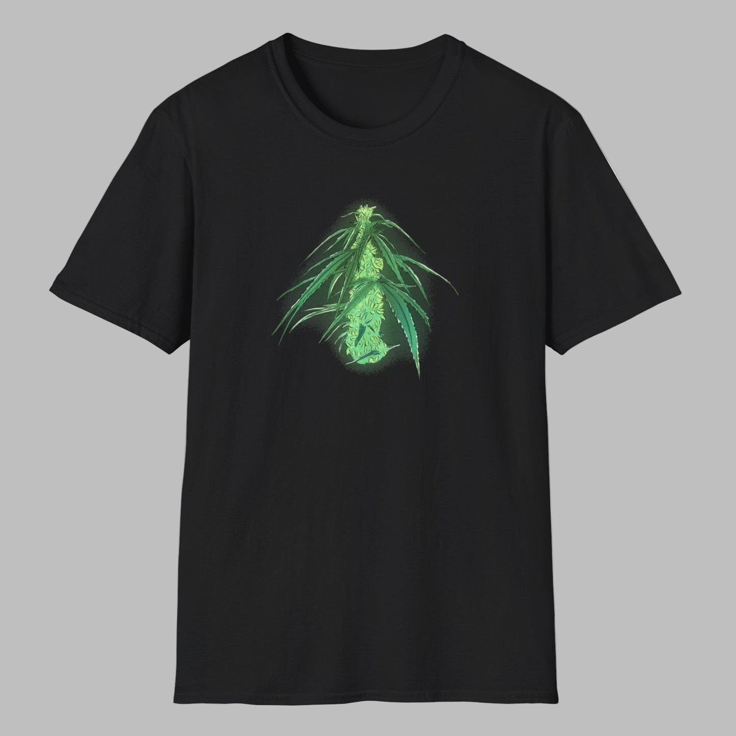 Detailed cannabis leaf illustration featuring intricate linework, vibrant green gradients, and botanical art styling