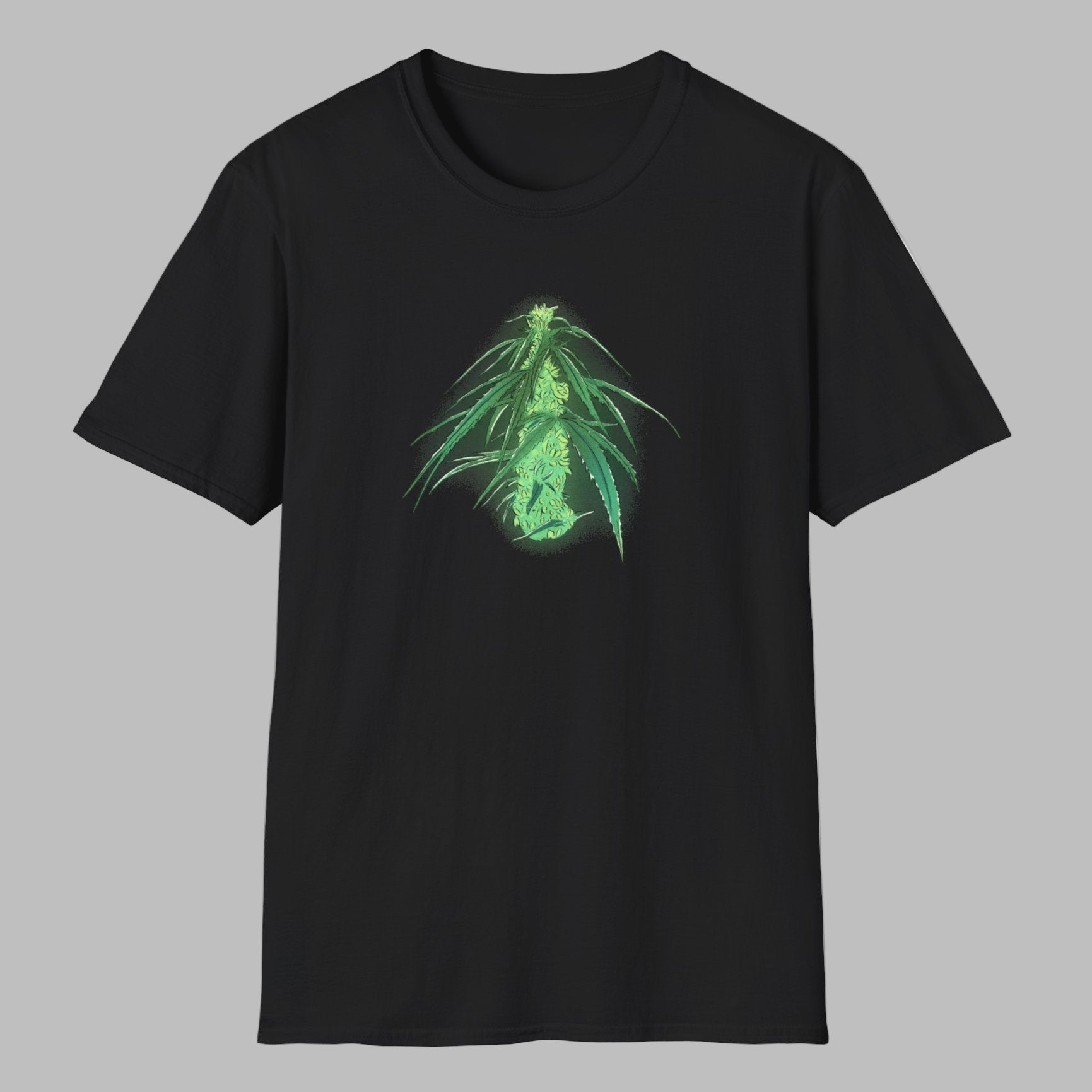 Detailed cannabis leaf illustration featuring intricate linework, vibrant green gradients, and botanical art styling